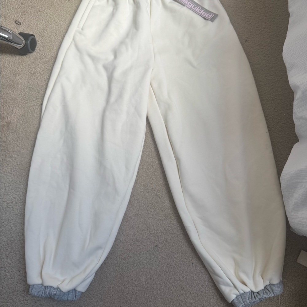 Missguided Cream Track Pants with Elastic Cuffs